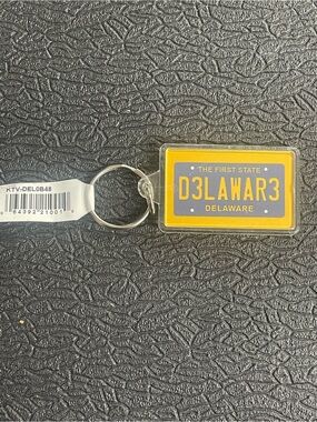 Delaware License Plate Keychain - Yellow/Gray